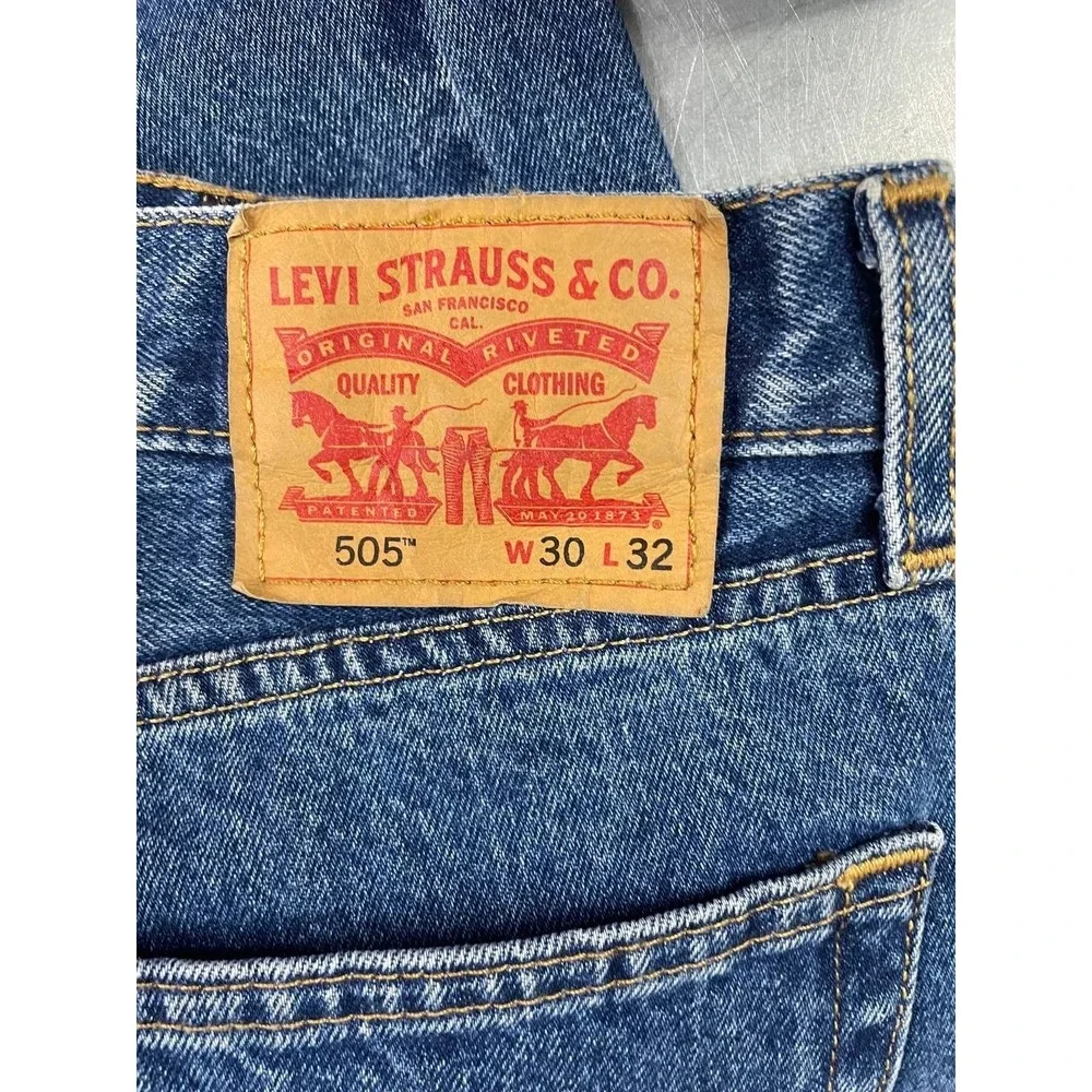 Levis 505 Straight Jeans Mens 30x32 Blue Medium Dark Wash Denim‎